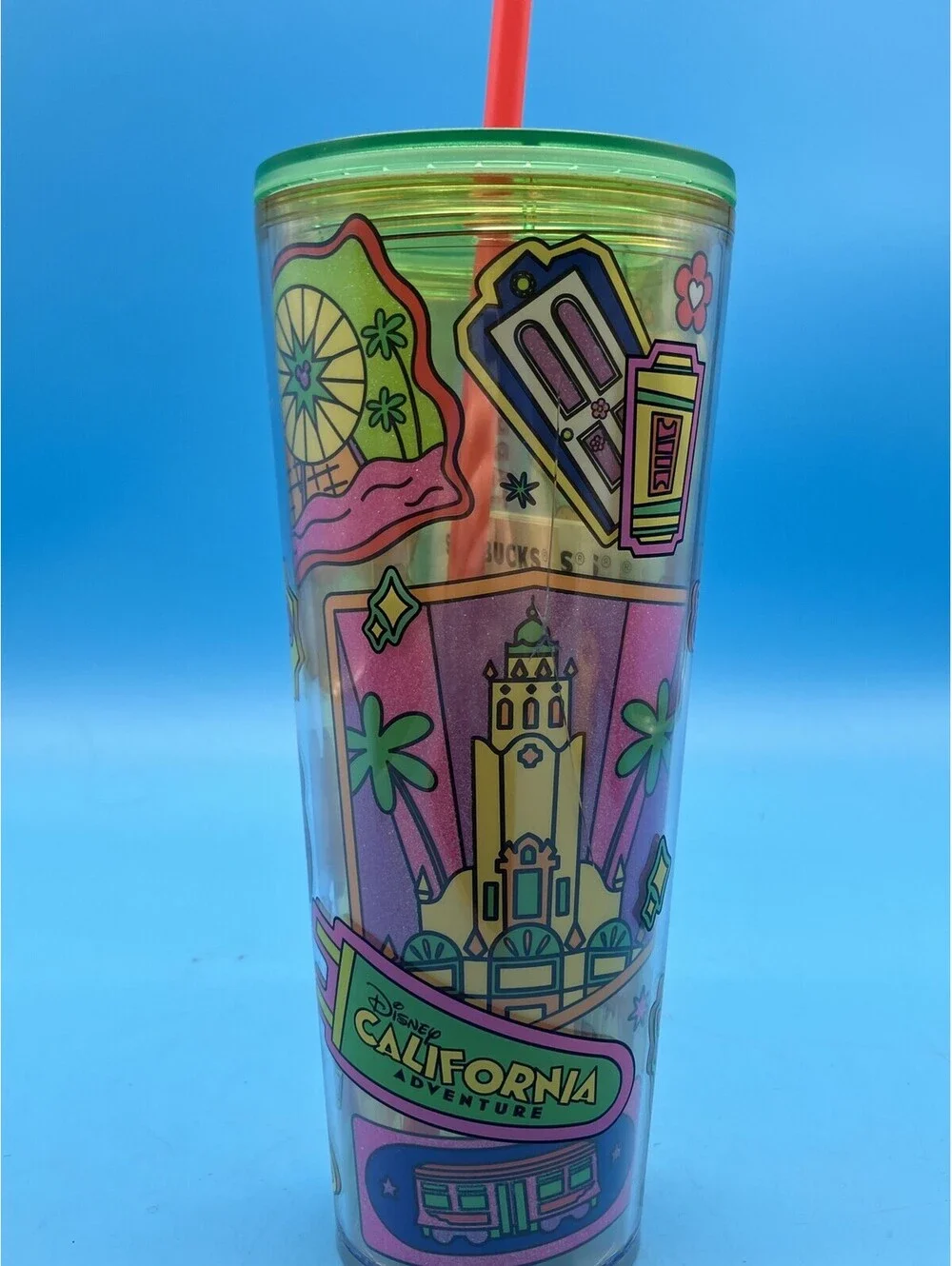 Starbucks Disney California Adventure Cold Cup Tumbler Multicolor Straw Lid